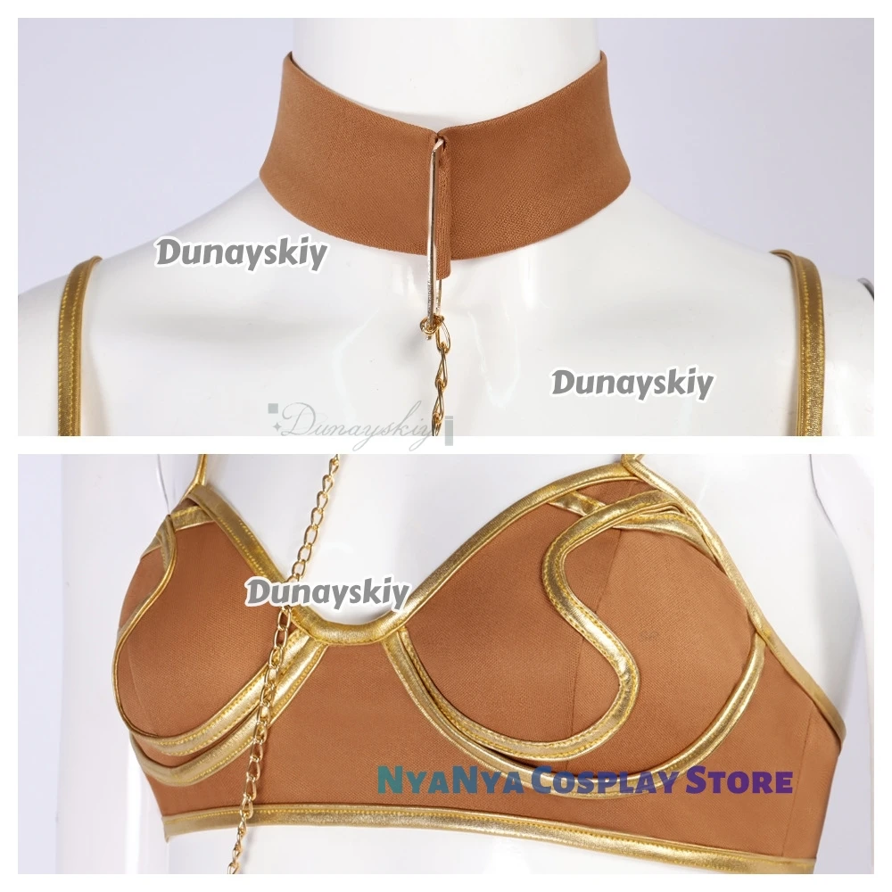 Movie Leia 코스프레 Costume Princess Sexy Slave Dress Golden Bikini Set Choker Perfect For Halloween Party Carnival Suit