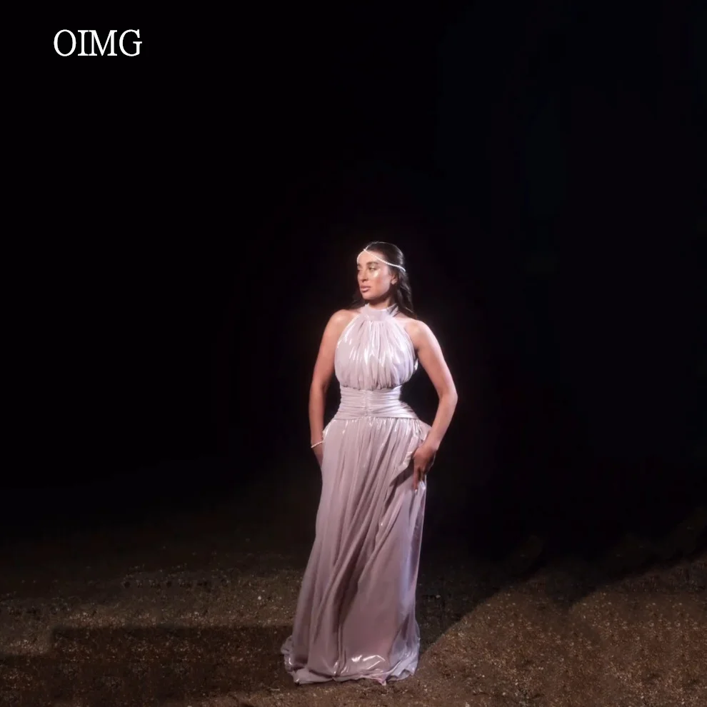 

OIMG Dreamy Halter A-line Prom Gowns Sleeveless Pleated Formal Party Gown Floor Length Evening Dress 2025 Customized
