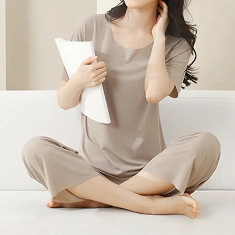 Women Loungewear Set Loose Pajamas Set Comfortable Thin Pajamas Pants Suit Women\'s Pajama Sets Ice Silk Soft Sleepwear Homewear