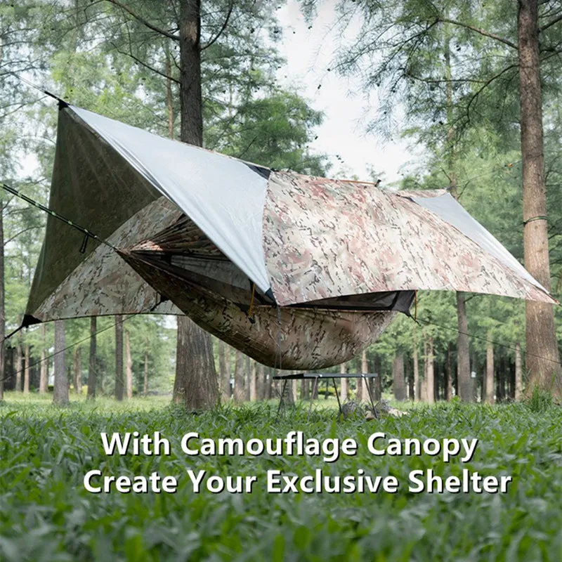 

Multi-Function Camping Hammock Kit, Single/Double with MC Camo Rain Fly & Bug Shield, Anti-Roll for Hiking & Backpacking