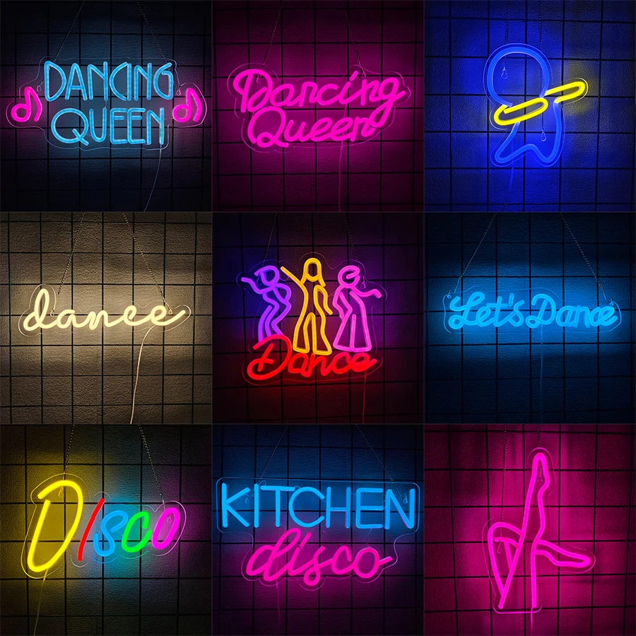 Let's Dance Neon Signs for Wall Decor, Kitchen Disco Neon Light Up Sign for Dancing Party,Bar Accessories,Party Decor