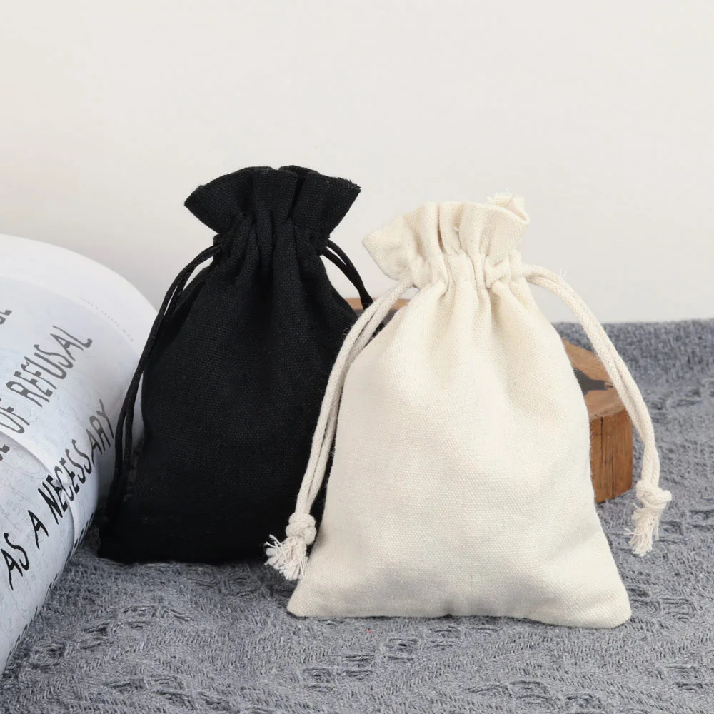 5pcs/lot Cotton Linen Gift Bag Drawstring Pouch Decoration Pocket For Jewelry Packaging Christmas Wedding Gift Bag