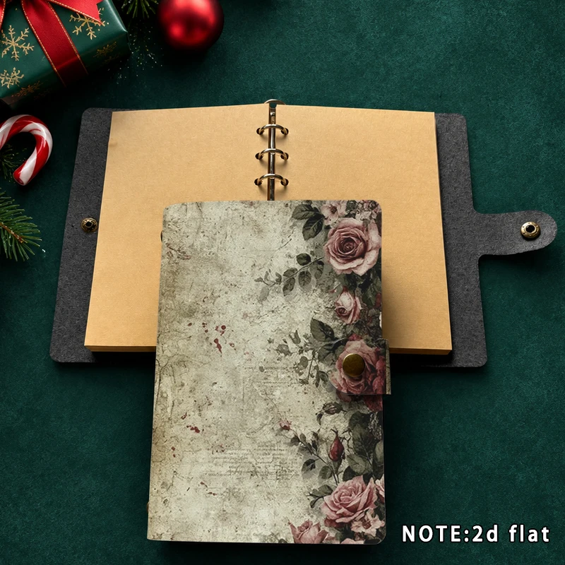 Vintage Distressed Rose PU Notebook Snap Button Retro Floral Print Diary Travel Journal Christmas Gift Women Office Writing Stat
