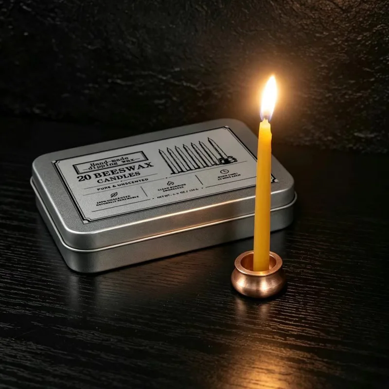 Iron Box Candle Household Meditation Healing Smokeless Thin Rod Beeswax European Atmosphere Beeswax Candle