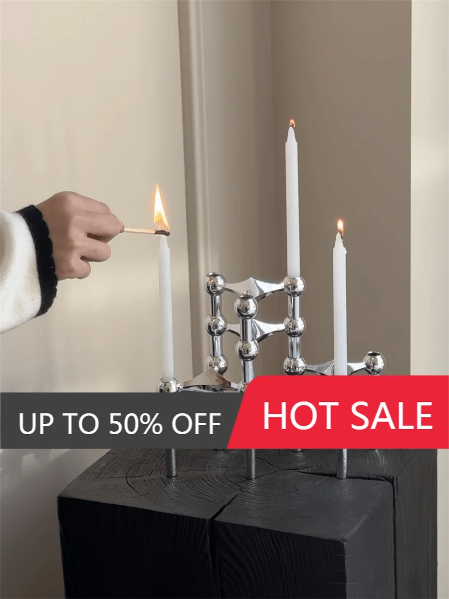 Silver Candlestick Metal Molecular Structure Candle Holder Centerpiece Living Room Decoration Gift Home Decore Candelabra