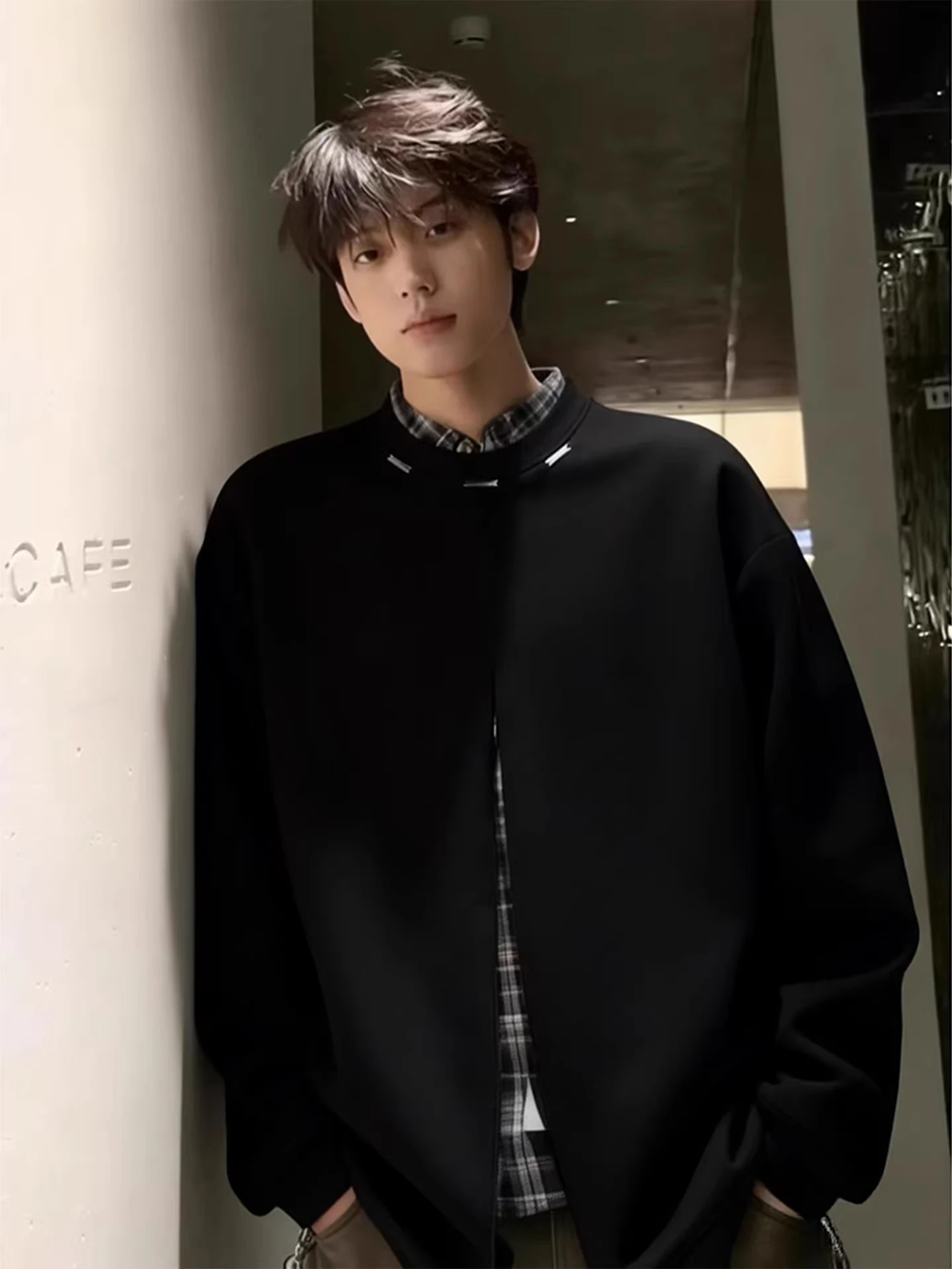 

American Retro Metal Logo round Ne Sweatirt Men's Spring Autumn Casual Loose Fit f Zipper Top Youth ular Sle