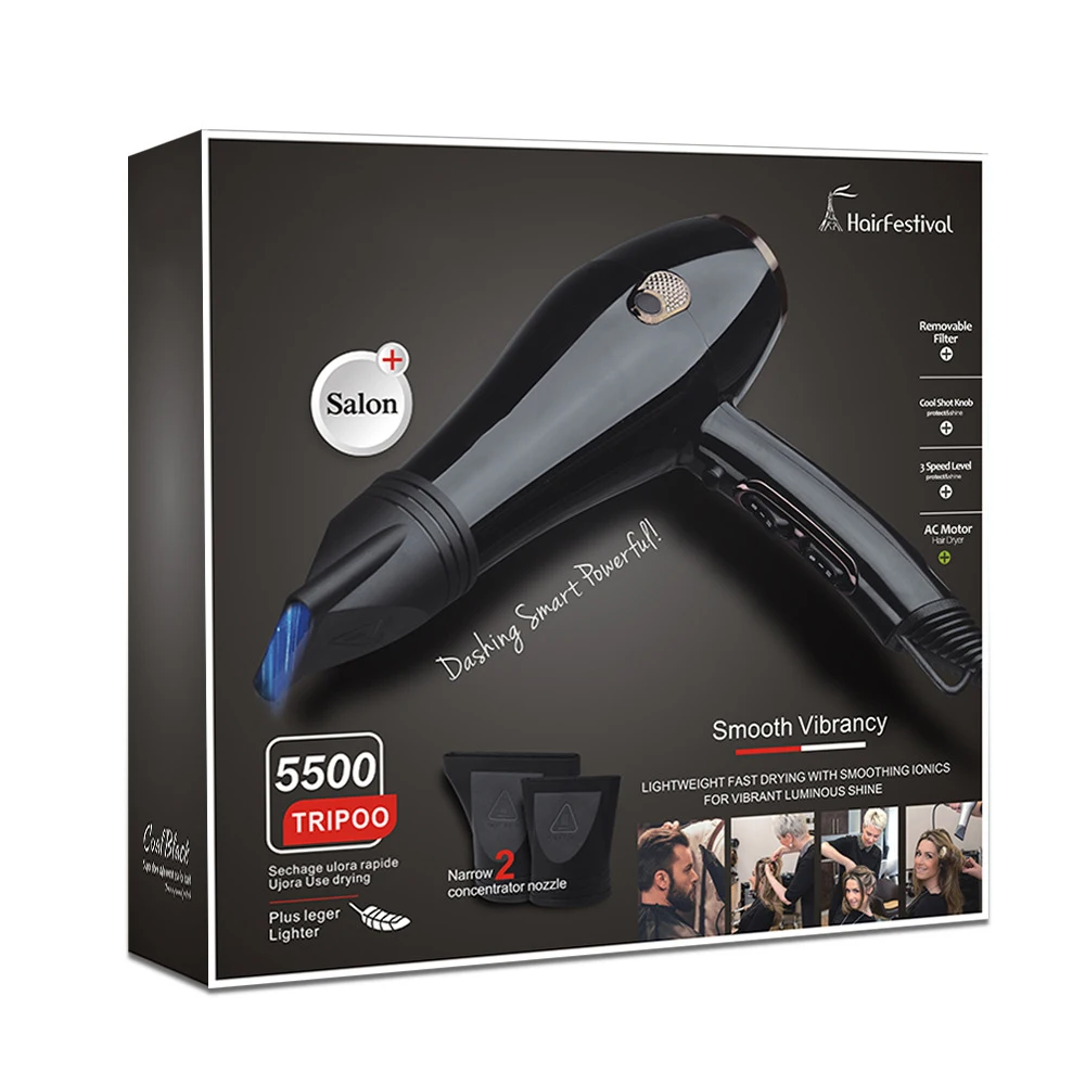 Secador de pelo profesional para salón, soplador caliente y frío de alta potencia, multifunción, soplador eléctrico de 6 engranajes con 2 boquillas de recolección de aire