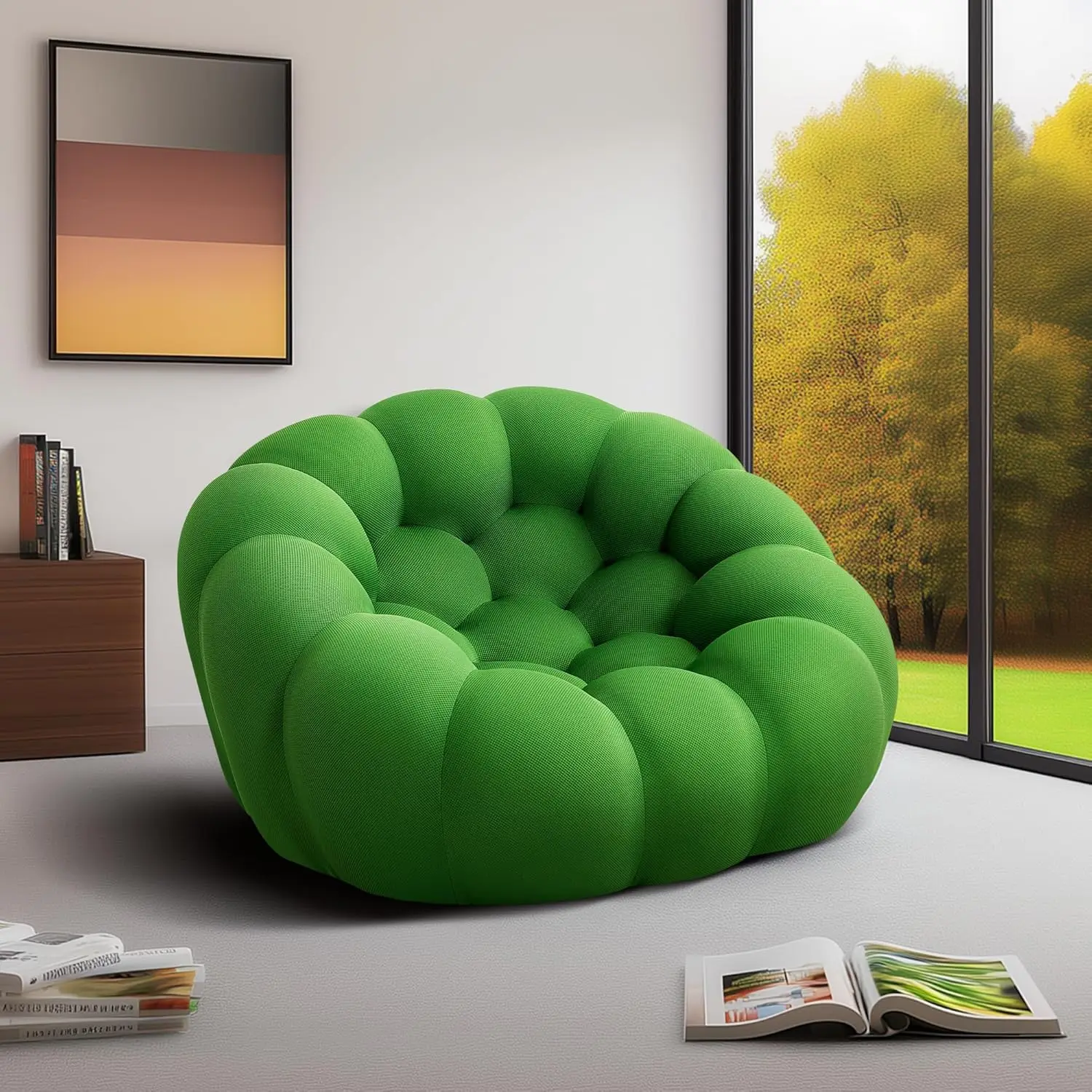 47'' Bubble Sofa, Oversized Single Lazy Sofa, Modern Mesh Fabric Floor Couch, 3D Honeycomb Shape Floor Sofa, No Assembly