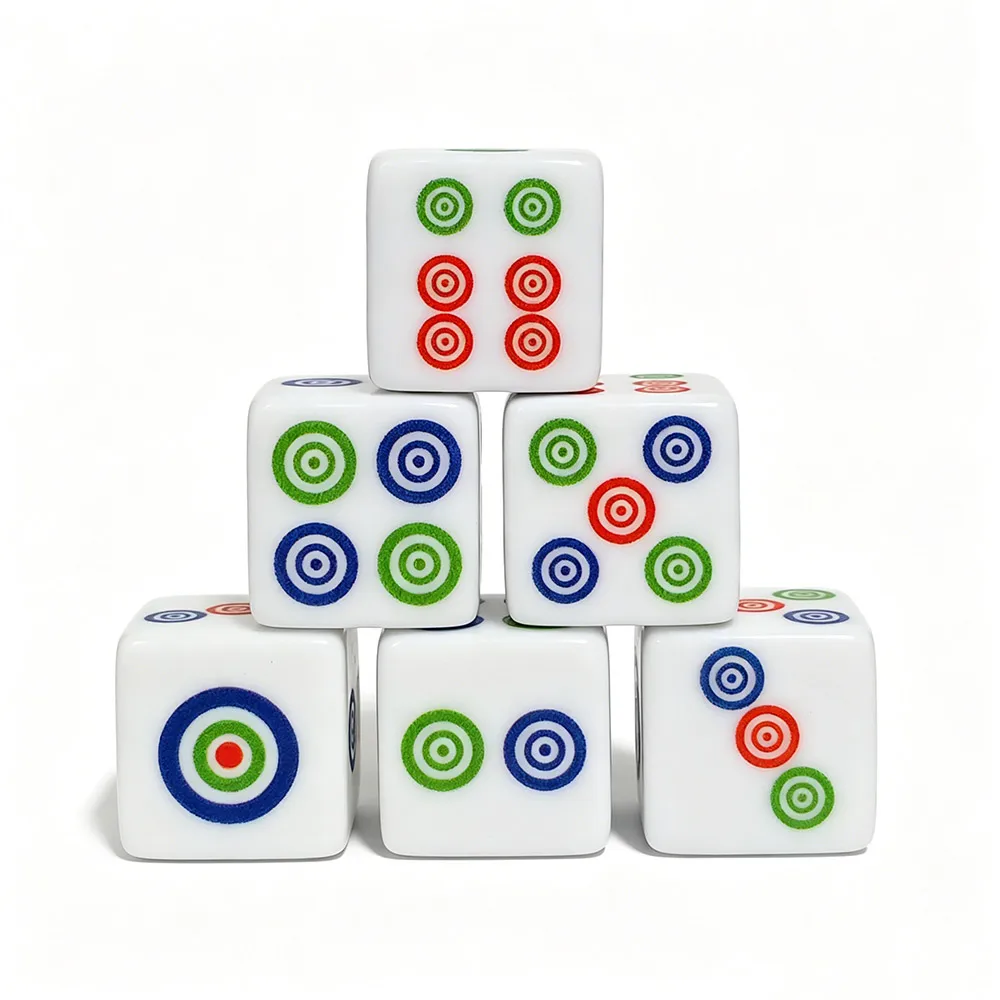12Pcs Mahjong Dot Printed Acrylic 16MM Dice,White Color Circle Game Dice,Print Table Dice for Mahjong, Board Games, Bar Drinking