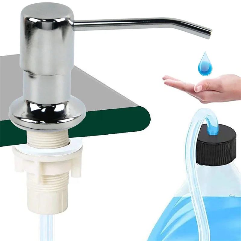 Dispensador de jabón líquido para fregadero, bomba de acero inoxidable, botella de jabón líquido, montaje en fregadero, botella dispensadora de