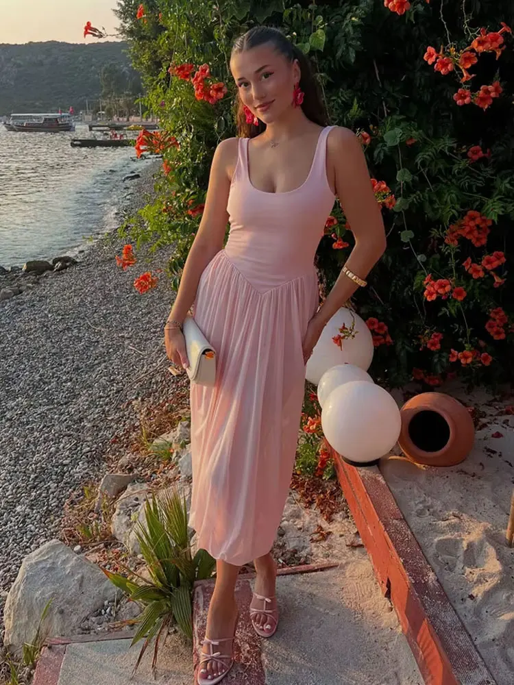 

HH летние модные тюлевые платья для женщин, однотонное платье миди без рукавов с круглым вырезом и открытой спиной, вечерние винтажные платья на бретельках