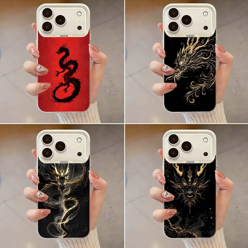 Casing HP Mewah Motif Naga Embos untuk iPhone 17,16,13,12,X,11,15,14,Pro,Max,Plus,SE4,Air,Mini Putih IMD HD Matte