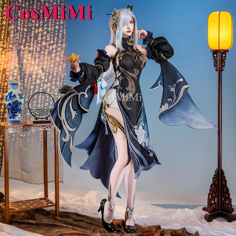 CosMiMi Shenhe Косплей Игра Genshin Impact Костюм Холодные цветы и роса Cheongsam Han Elements Карнавальная вечеринка Одежда для ролевых игр