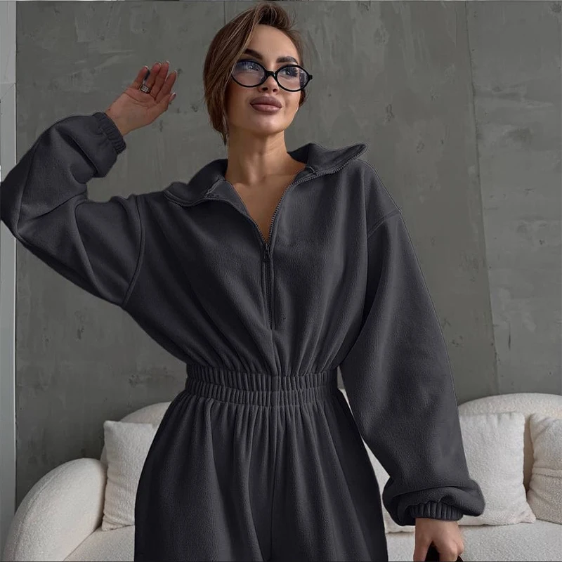 Damski kombinezon sportowy w stylu casual, proste nogawki, wysoki stan, wyszczuplający, uniwersalny, elastyczny, jednolity kolor, styl cool girl, odzież outdoorowa, streetwear.