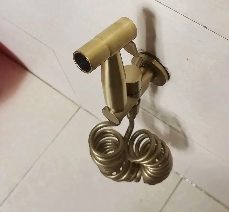 Brushed Gold Bidet Sprayer Solid Brass Valve Handheld Toilet Douche kit Stainless Steel Shattaf Shower head Faucet Tap