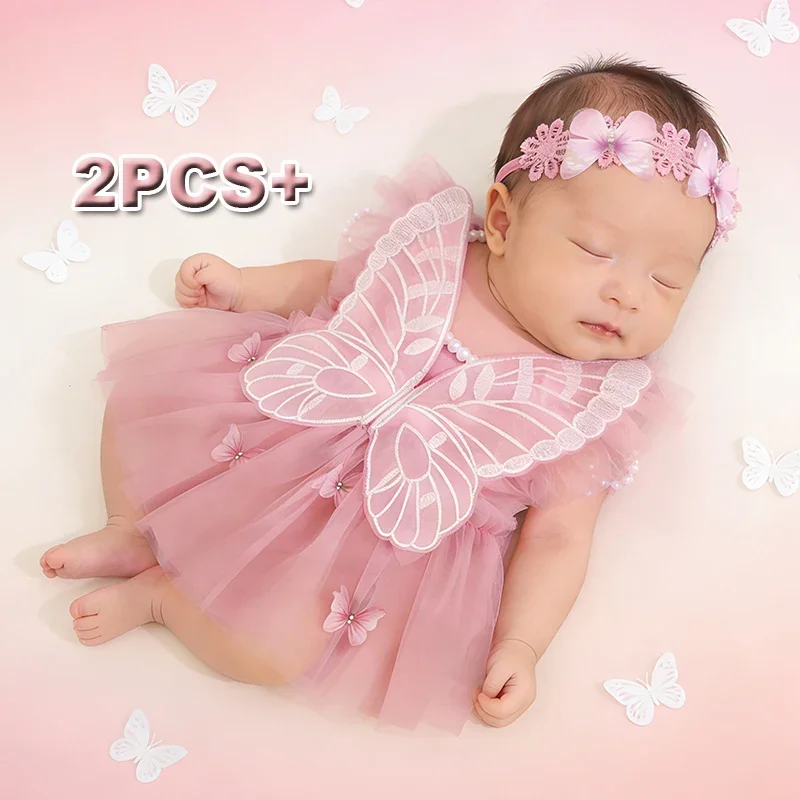 

Ylsteed наряд для фотосъемки новорожденных, розовое пышное платье из тюля, мечтательное платье с повязкой на голову в виде бабочки, платье для портретов новорожденных