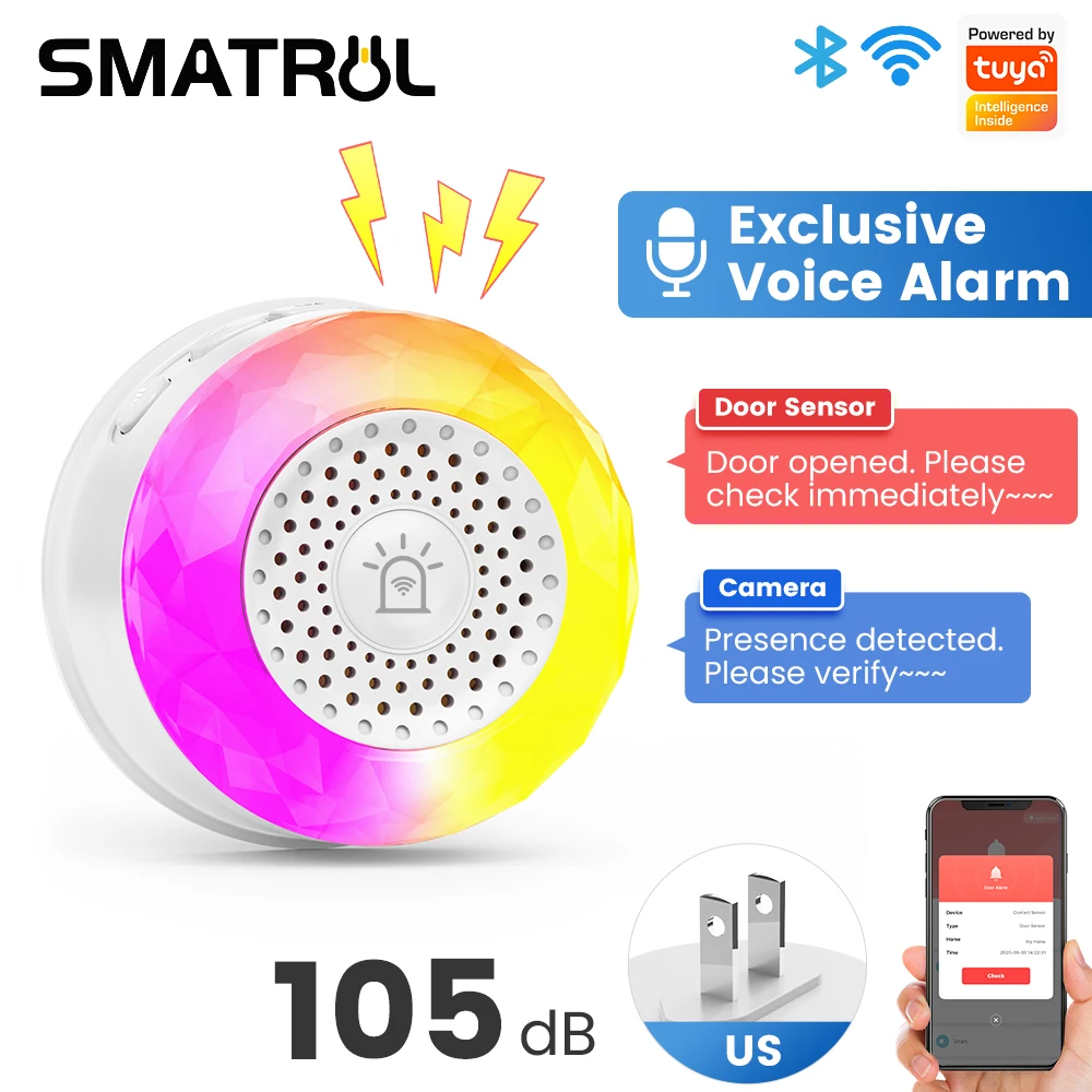 Tuya Wifi Smart Siren for Home Security Sound and Light Alarm Sensor EU US UK Plug Smart Home Life APP For Vibration CO VOC PIR