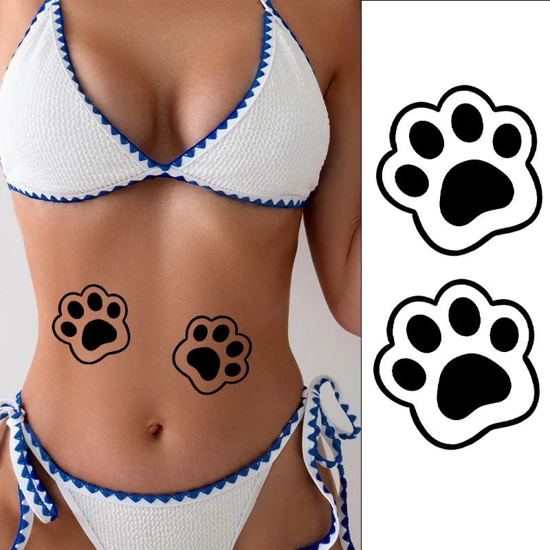 

Realistic sexy belly tattoo stickers for women, waterproof and sweatproof body art, cat paw pattern temporary stickers for legs.