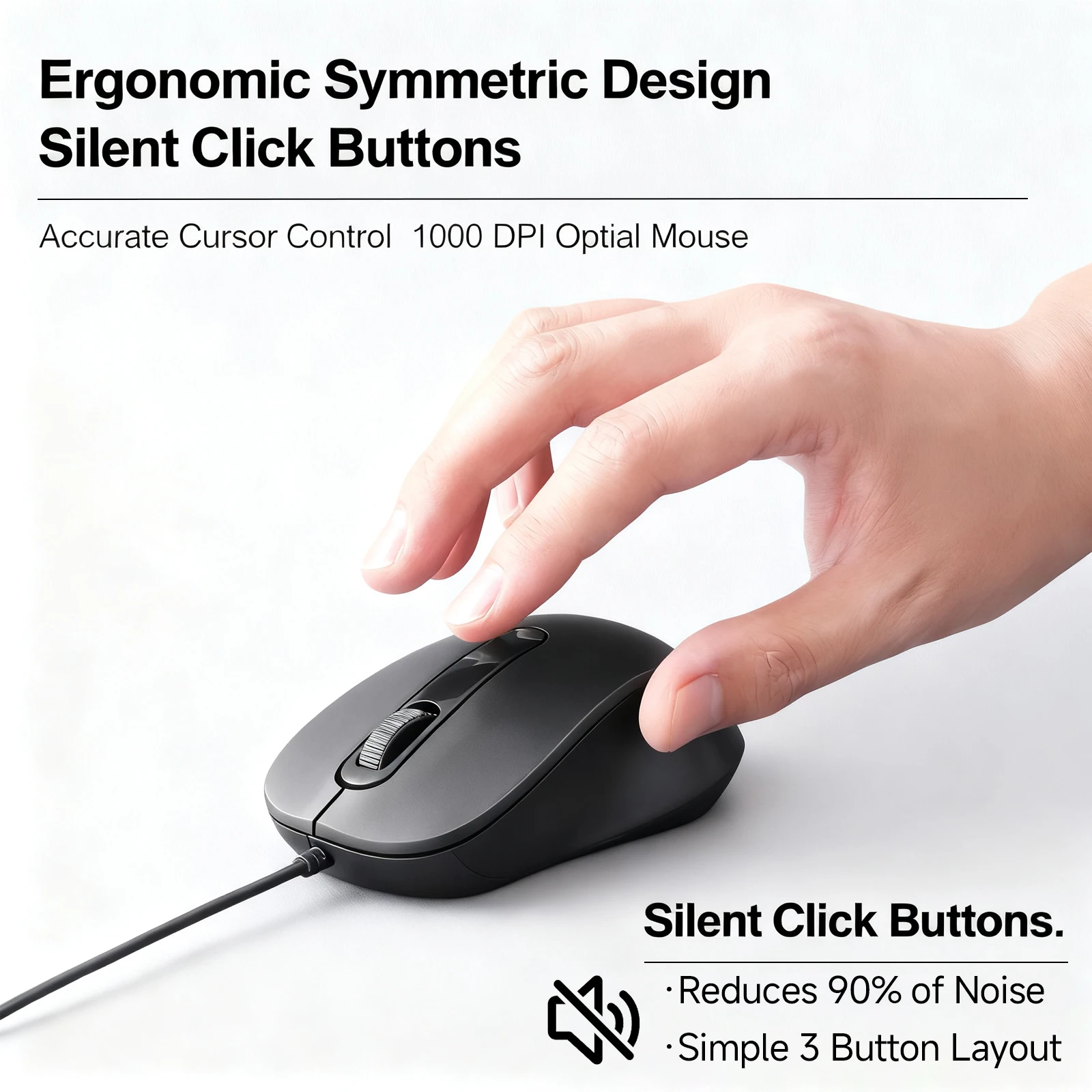 ماوس صامت ثلاثي الأبعاد - ماوس بصري مريح 1000 ديسيبل متوحد الخواص للكمبيوتر المحمول ماك بوك اللوحي، لنظام التشغيل Windows/MacOs/Android، USB-C #3