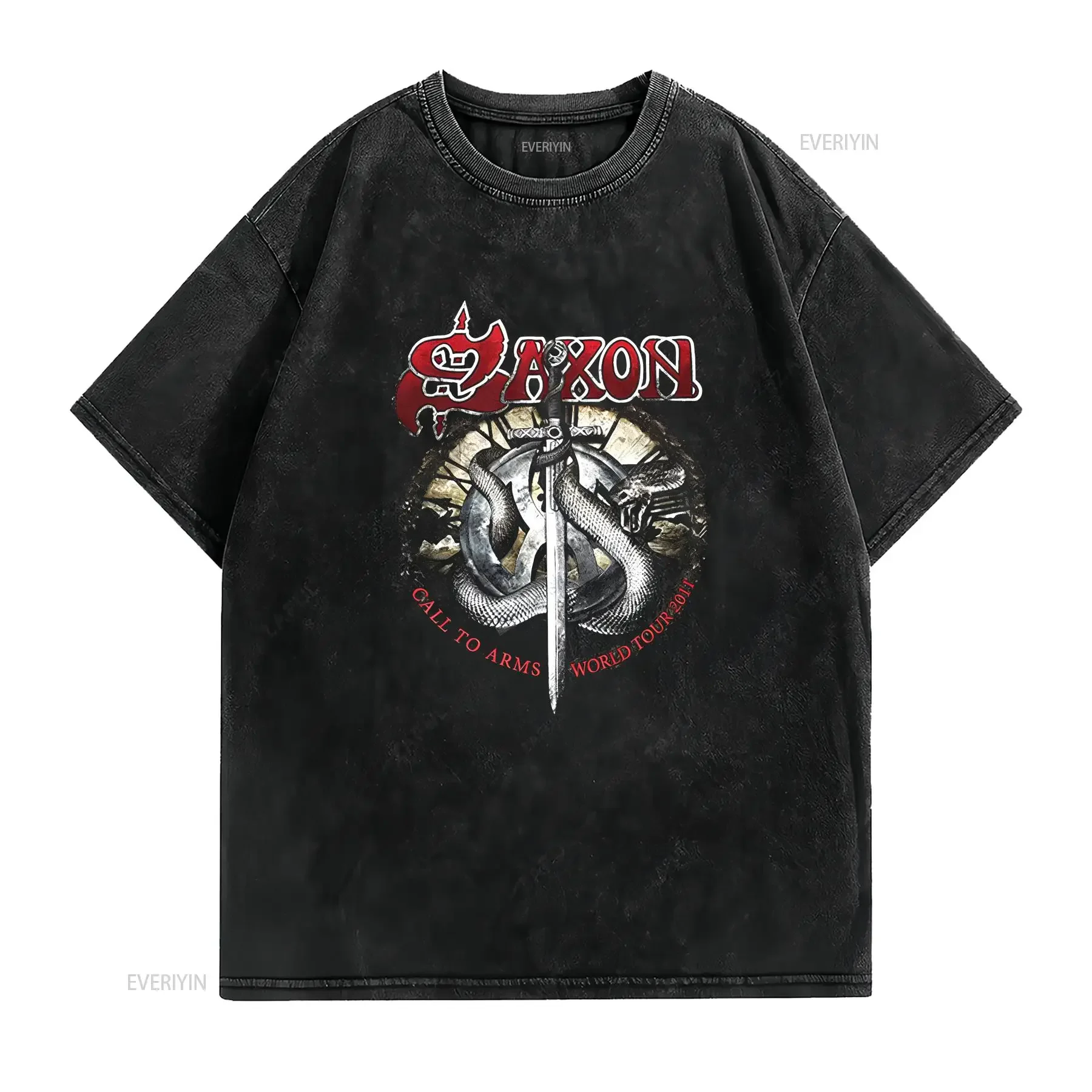 Saxon Call To Arms World Tour Band T Shirt for Fans All Size S 4XL vintage Washed Casual Top For Everyday Wear Soft homme