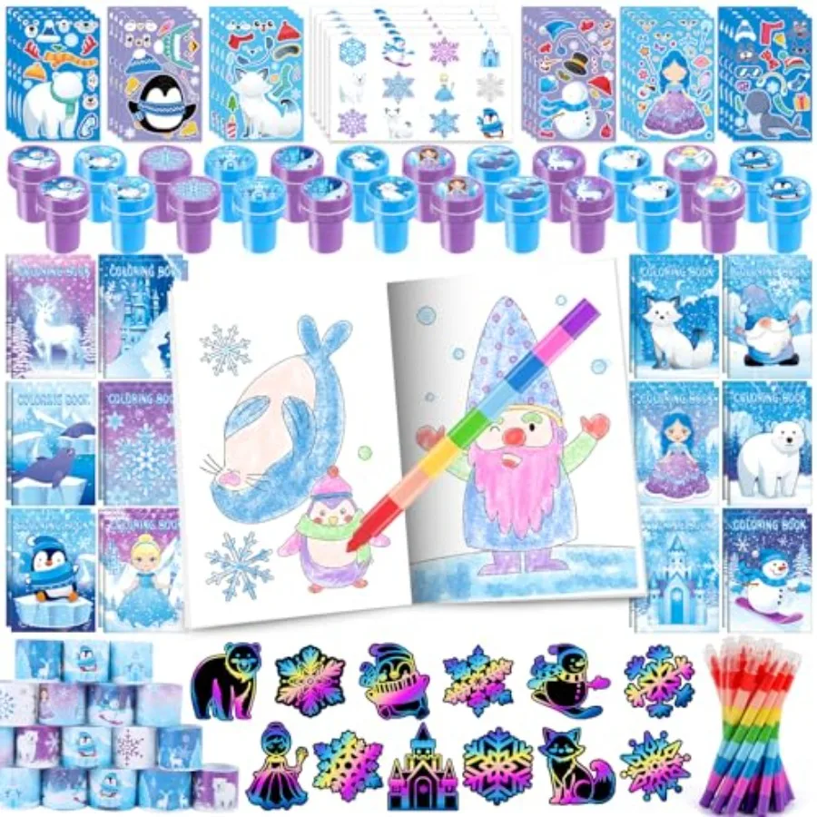 384pcs Frozen Party Favors Set for Winter Snowflake Coloring Book Christmas School Classroom Gift Reward Prize Crafts Bulk for