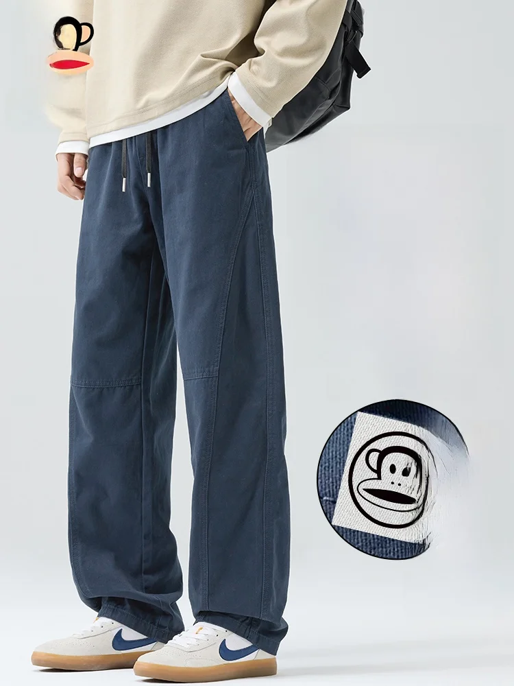 

PaulFrank Men's Straight Leg Casual Pants Fce Lined Wide Leg Winter Warm American Sle Simple Long Trousers Basic Color