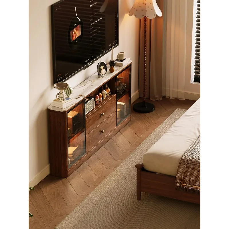 Solid Wood Ultra-thin TV Cabinet Storage Locker Integrated Antique Bedroom Narrow TV CabinetX14