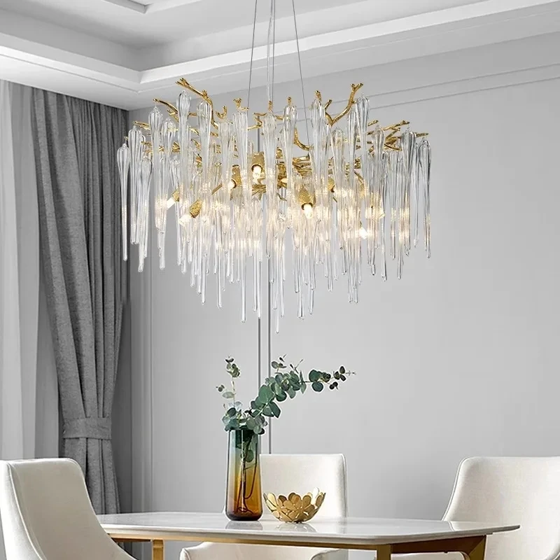 

Modern luxury branch crystal chandelier restaurant living room bedroom luxurious gold long crystal strip chandelier home decorat