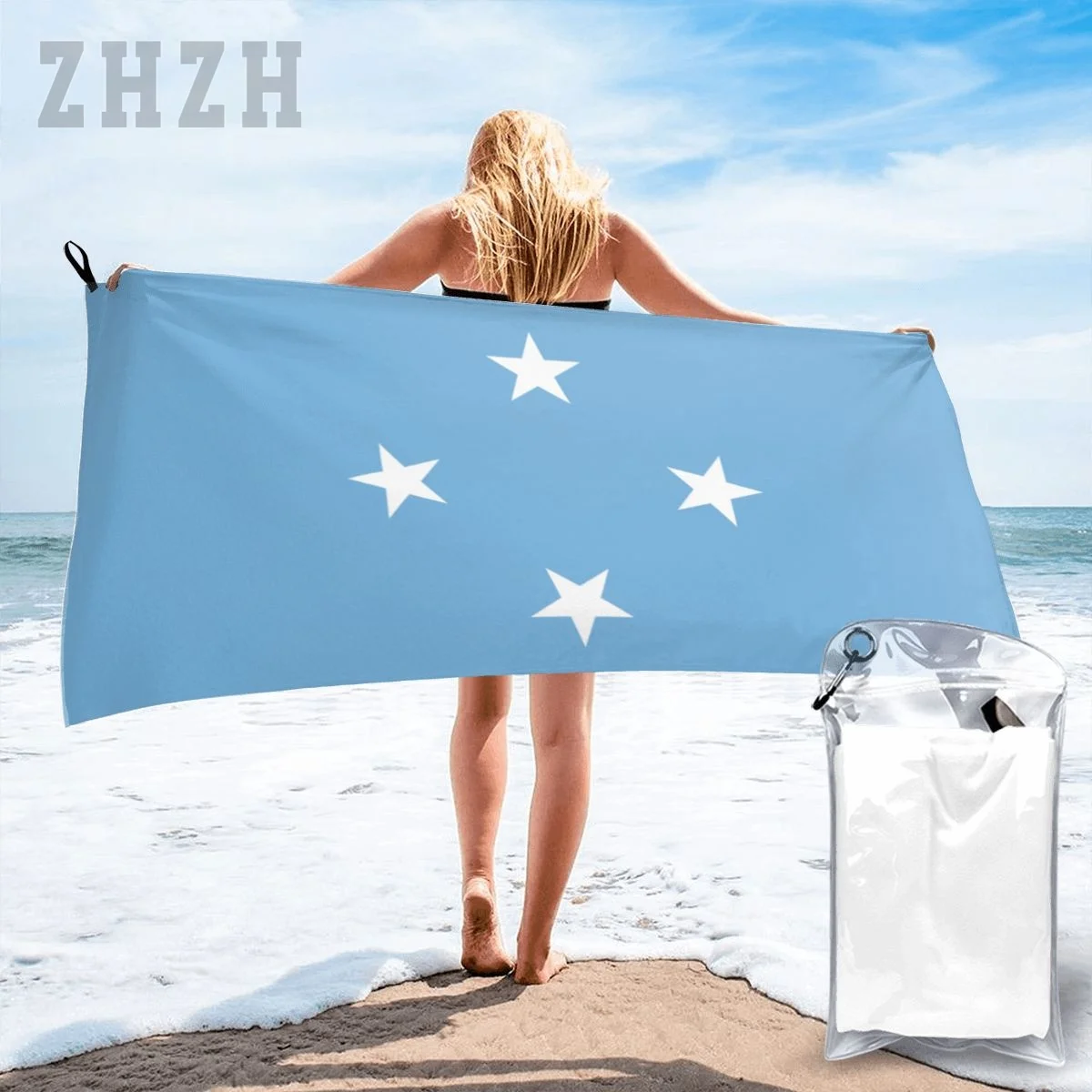 More Design Federated States Of Micronesia Flag Emblem Bath Towel Quick dry Microfiber Absorbing Soft Water Breathable Beach