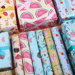 6 Pcs Kinds Cartoon Fruit Wrapping Paper Sheets Roll Packaging for Kids Birthday Holiday Gift Wrap Craft Paper Decor