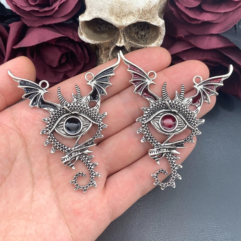 2pcs 72*65mm Gothic Dark Pterodactyl Devil Eye Longan Charm Pendants Designer Charms Fit Jewelry Making DIY Jewelry Findings