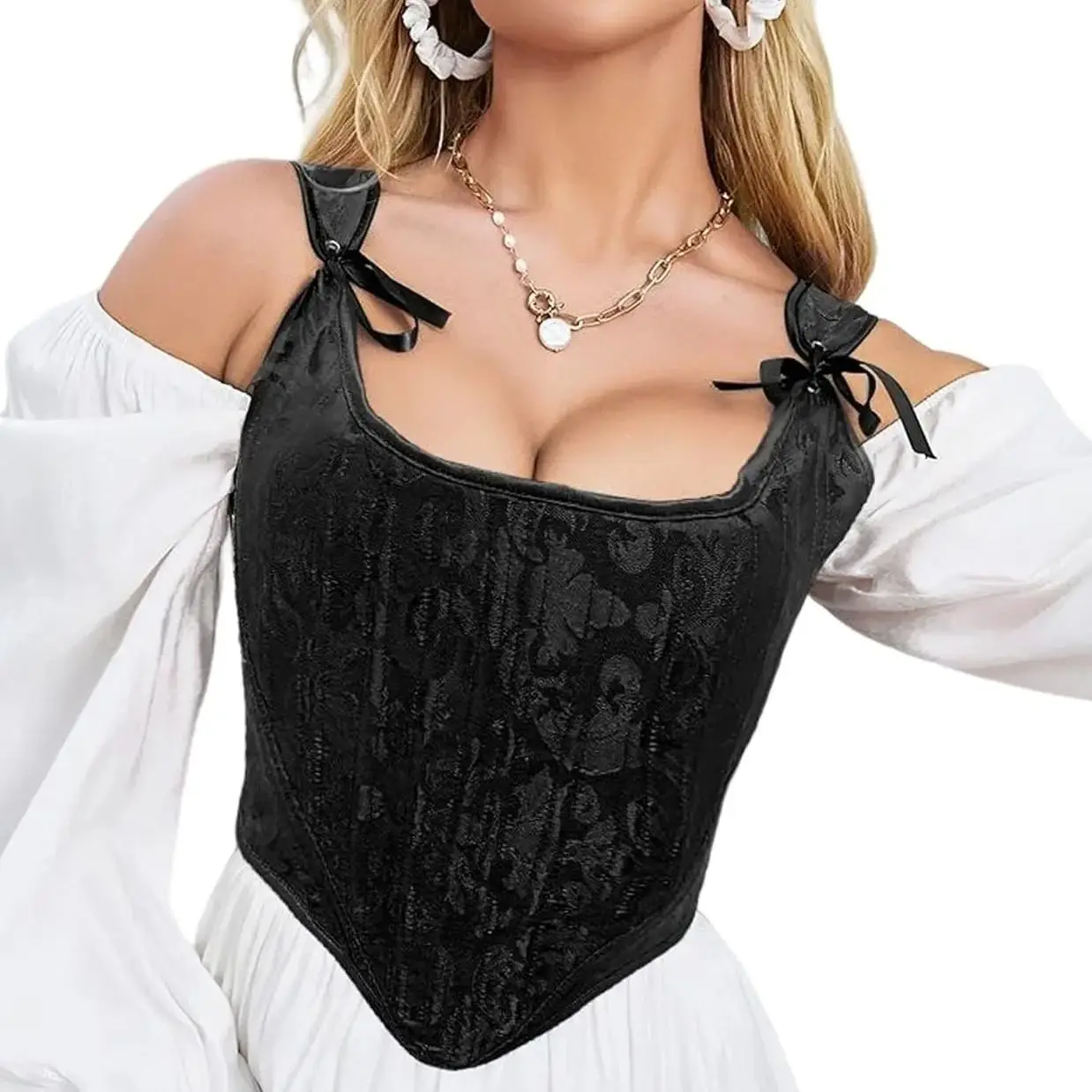 

Женский винтажный жаккардовый корсет в стиле Ренессанс, жилет, камзол, бюстье на шнуровке сзади, тонкие топы на бретелях, пасхальный камзол, топ для коррекции фигуры