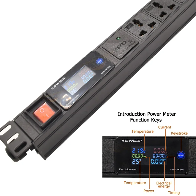 Smart Power Strip For Network Cabinet Rack Power Distribution 2-7 Wyas Socket Digital voltage measuring instrument