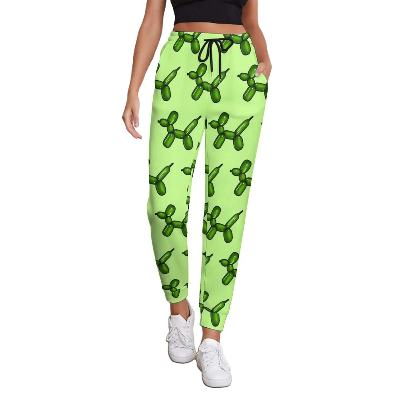 Green Balloon Animal Pants Fun Dog Retro Big Size Joggers Autumn Ladies Custom Y2K Trousers