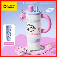 COOKER KING 1200ML Thermos Bottle Stainless Steel Insulated Tumbler Large Capacity Ice Cup with Straw Outdoor Thermos Cup Gifts
