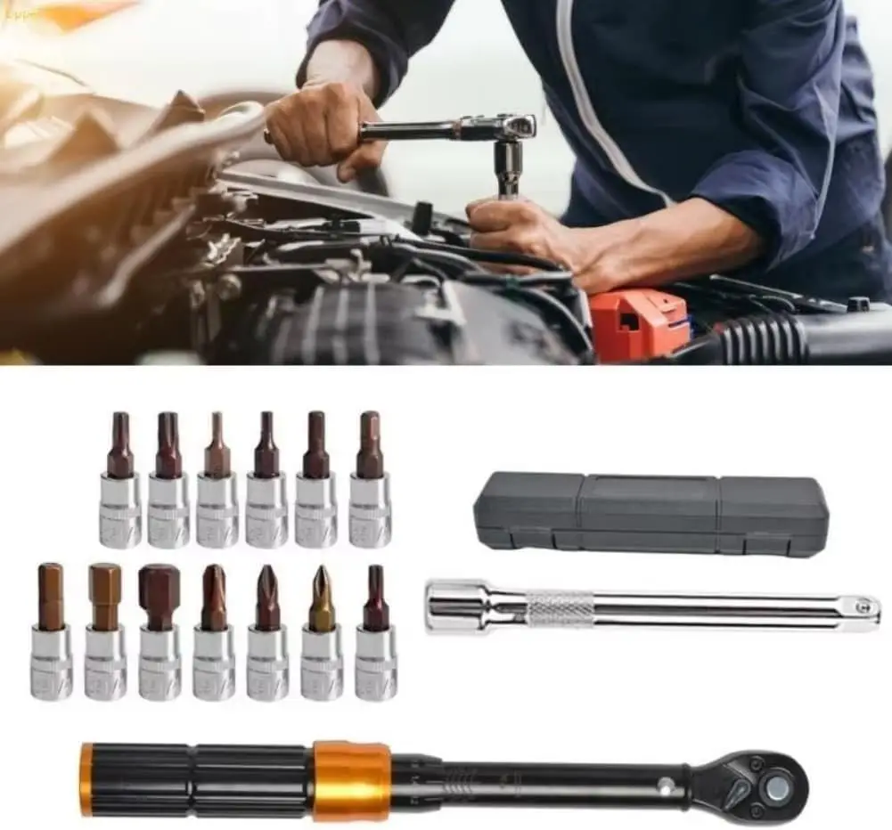 15-teiliges Präzisions-Drehmomentschlüssel-Set aus hochwertigem Stahl mit umkehrbarer Ratsche für Fahrrad, Motorrad, Auto und Zündkerzenwechsel