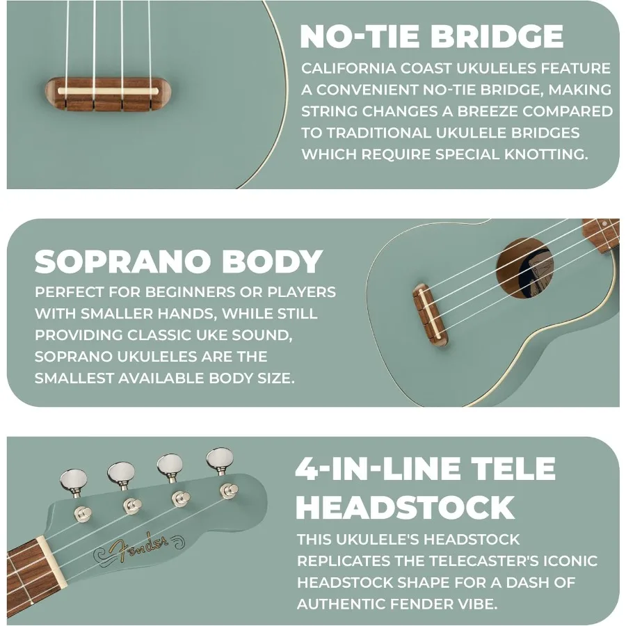 Ukelele soprano veneciano en gris sónico para entusiastas de la música y principiantes Diseño compacto con tono rico y jugabilidad suave I