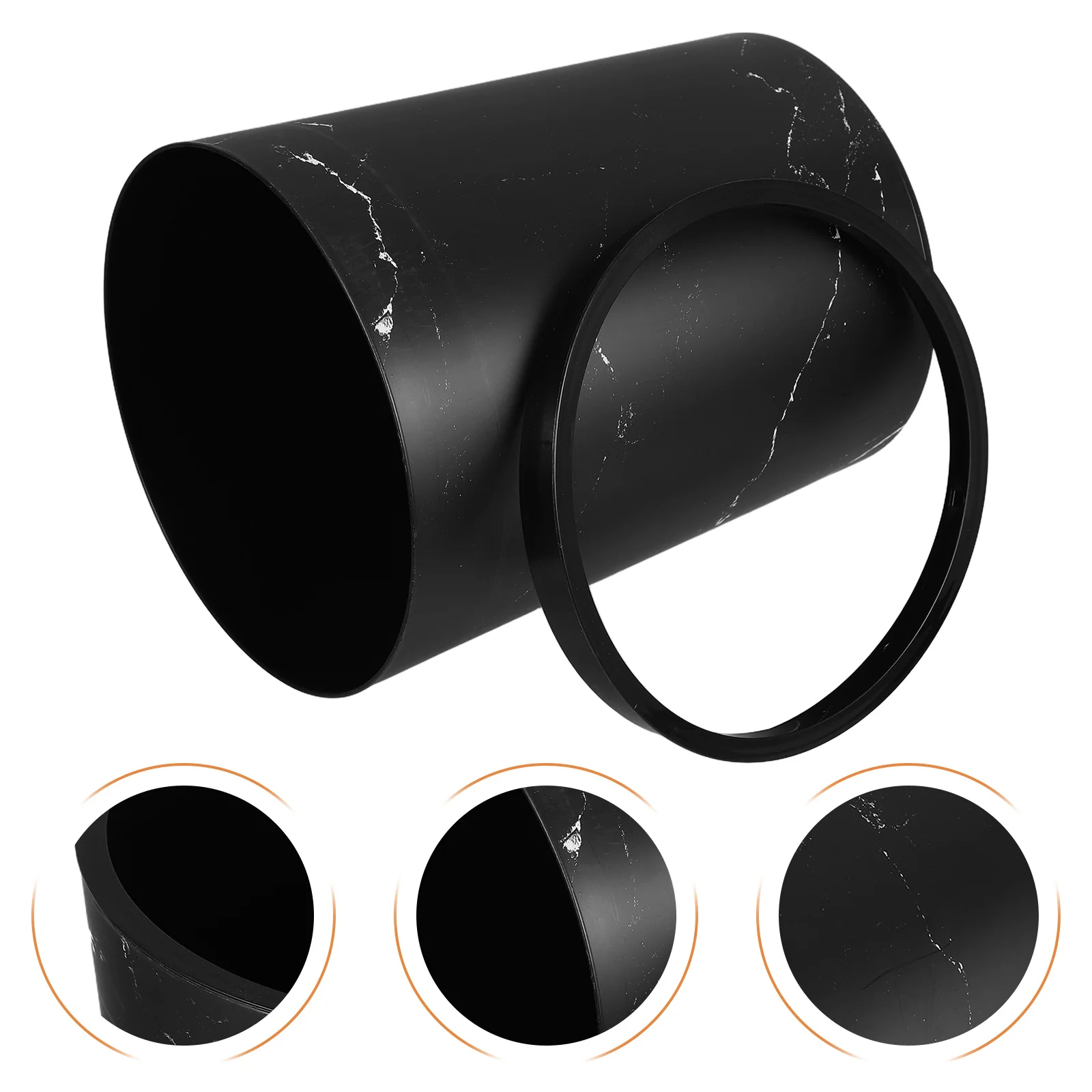 

Marble Pattern Trash Can Black Plastic Press Ring Round Large Capacity Waste Bin for Living Room Kitchen Bathroom Office