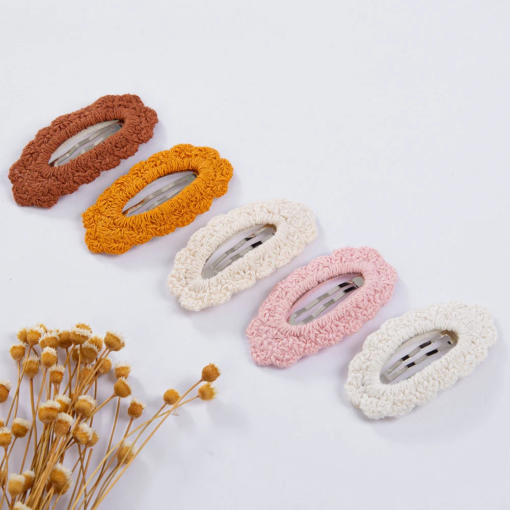 10Pcs/Lot Ins Flower Crochet Bobby Snap Hairpins 6.5cm Knitted Princess Baby Girls Hair Bows Clips Safety Korea Infant Hairgrips