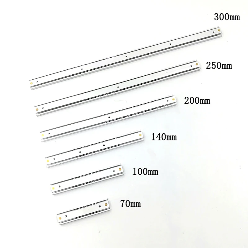 Rodamiento de bolas de aleación de aluminio ancho, deslizadores de cajón, carril plegable para cajón de 16mm, 70, 100, 140, 200, 250mm, 2 piezas