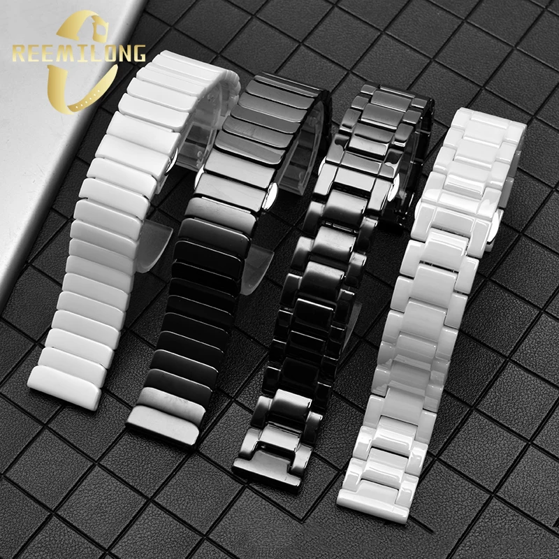 Ceramic watch strap 20mm 22mm High-quality soild black white smooth men's watchband bracelet gift tool For IWC Pilot Black Aces