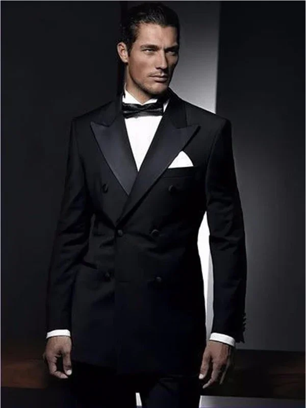 

2 Pieces Black Men's Double Breasted Suit Peak Lapel Blazer Pants Wedding Concert Birthday Party Suits Groom Tuxedos