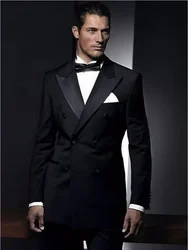 2 Pieces Black Men's Double Breasted Suit Peak Lapel Blazer Pants Wedding Concert Birthday Party Suits Groom Tuxedos