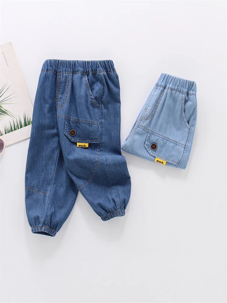 

Boys Summer Thin Cotton Denim Jeans Children Mosquito-Resistant Casual Straight Leg Long Pants Spring Summer Faion Kids Wear