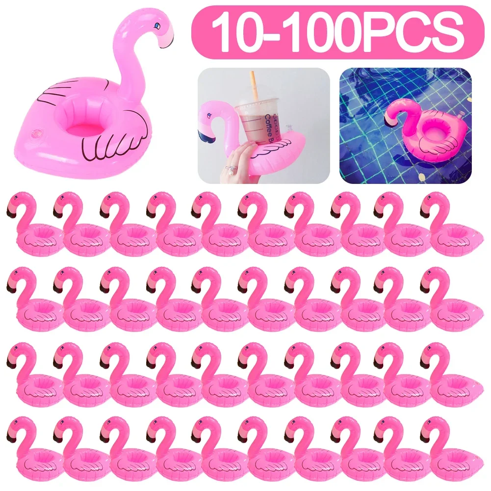 100-10pcs Water Coasters Floating Inflatable Cup Holder Swimming Pool Drink Float Toy Inflatable Pool Flamingo Party Decoration