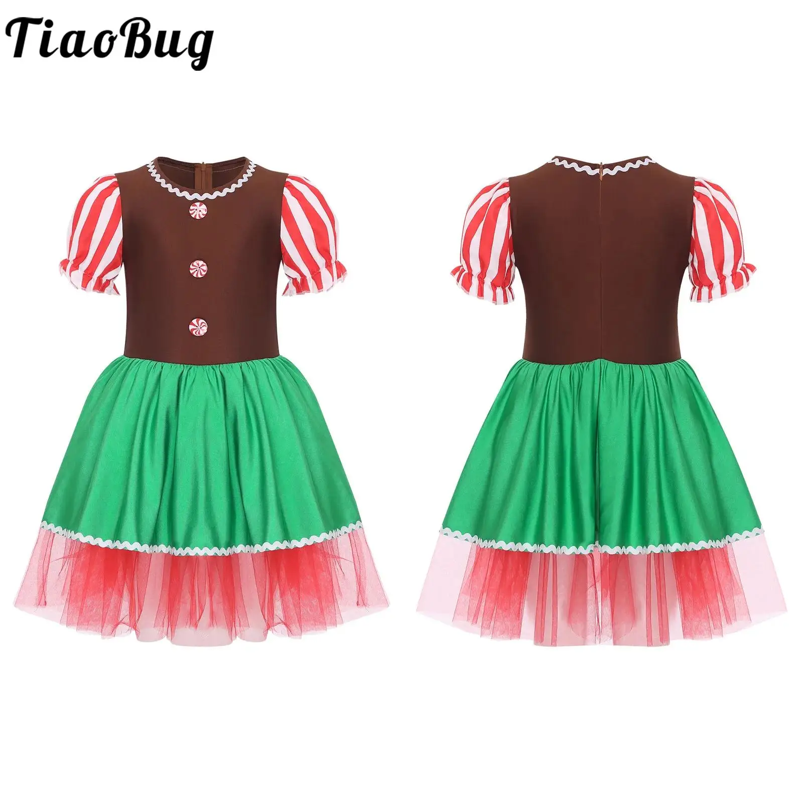 الفتيات عيد الميلاد الزنجبيل رجل زي الرقص سانتا فستان قصير نفخة الأكمام يوتار توتو فستان لقضاء عطلة موضوع حفلة تأثيري #1