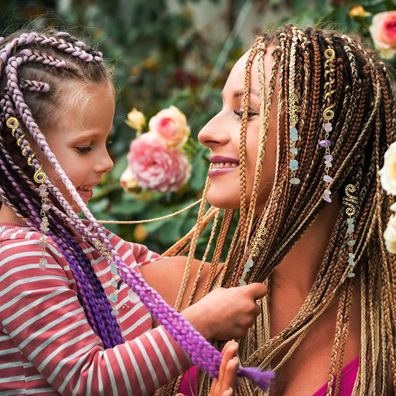 Spiralne wisiorki koraliki dla kobiet kolorowe kryształowe kamienne warkocze Barretts koraliki do włosów biżuteria Vintage spinka Dreadlock akcesoria