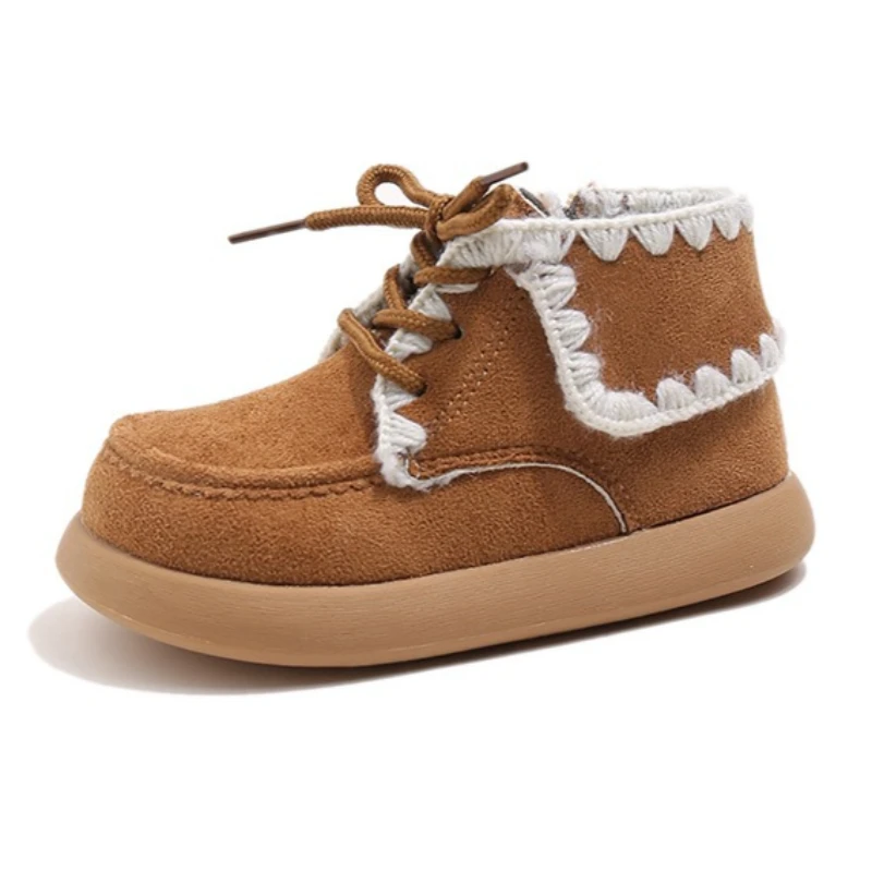 

Зимние ботильоны для девочек 2024, теплая детская хлопковая обувь на флисовой подкладке, зимние ботинки на нескользящей мягкой подошве в стиле ретро для малышей