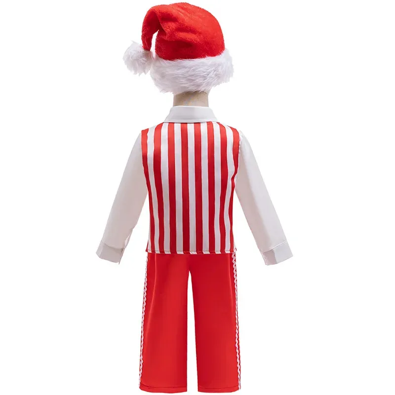 الجديد 0-6 سنوات الصبي عيد الميلاد ملابس الصبي شهم دعوى طويلة الأكمام قميص أبيض مخطط + السراويل قبعة 4PS فستان عيد ميلاد الطفل