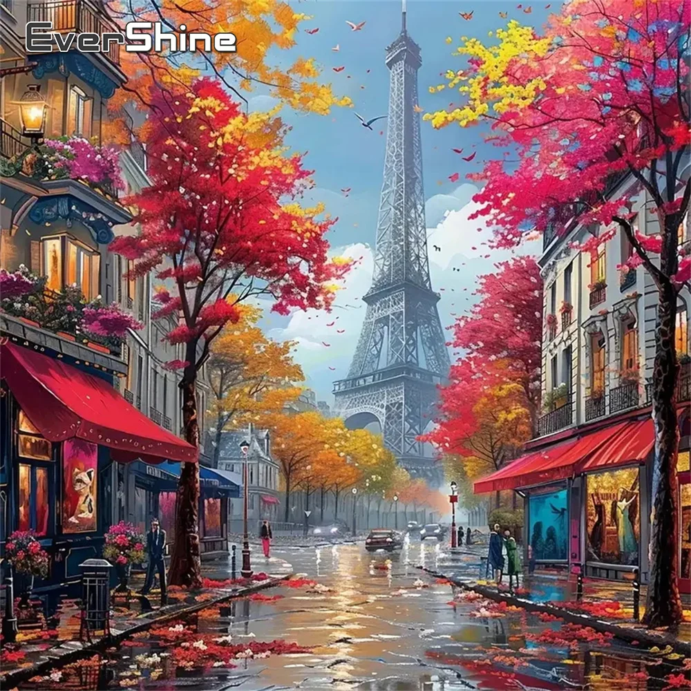 Evershine Diamant Malerei Eiffelturm Landschaft Herbst Bild Strass DIY Haus Diamant Mosaik Straße Handgemachtes Geschenk